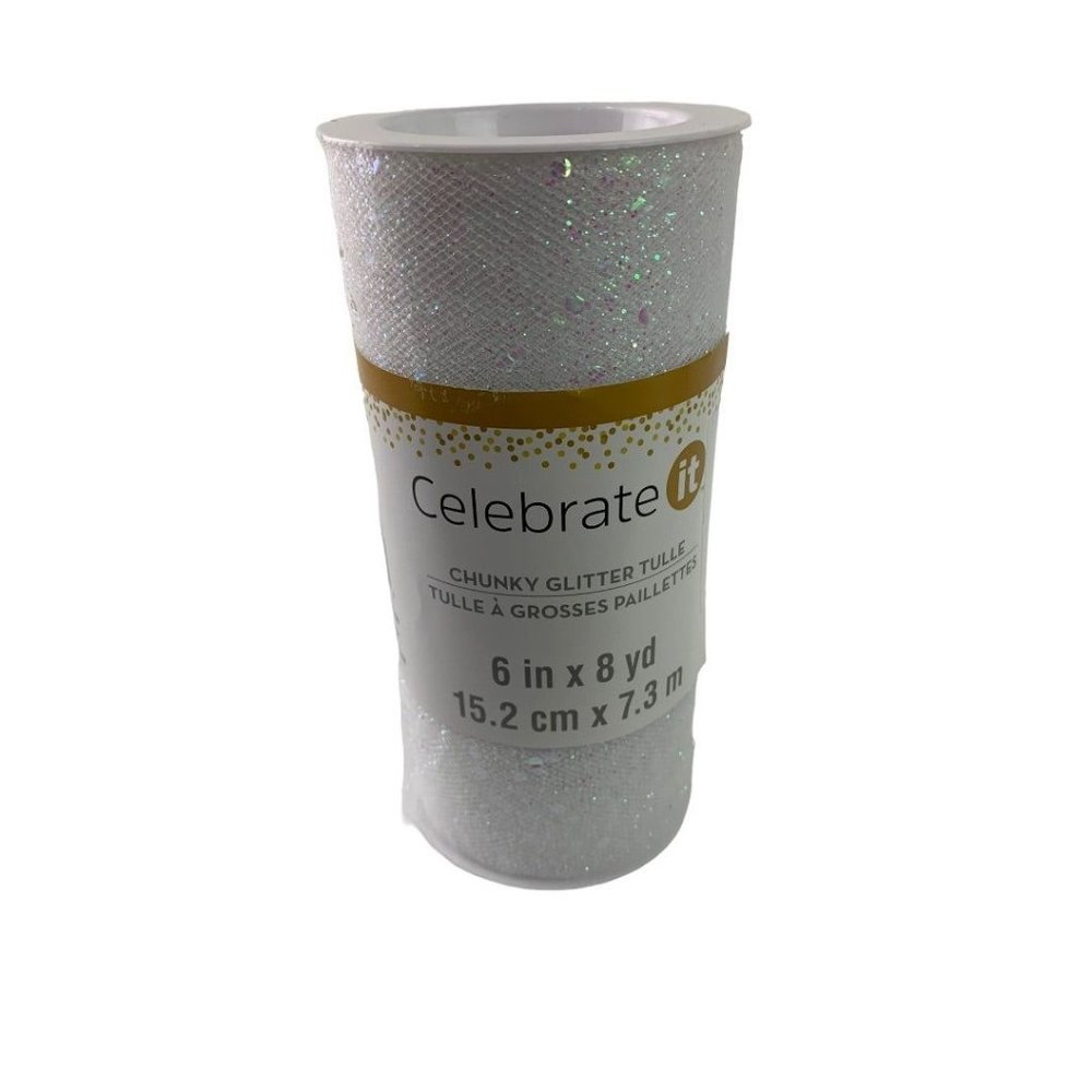 8‎ Yards Celebrate It White Chunky Glitter Tulle 6 inch New Craft Supply